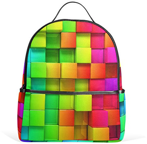 YZGO Modischer Rucksack Regenbogen mit bunten Boxen, 3D-Quadrate, Segeltuch, Schultasche, Unisex, kleiner Laptop-Rucksack, Outdoor, Reisen, Tagesrucksack
