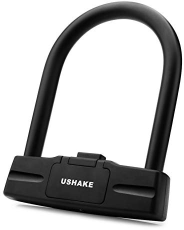 USHAKE Bicycles U Lock, Heavy Duty Bike Scooter Motorcycles Combination Lock Gate Lock for Anti Theft (Black 14mm chackle)