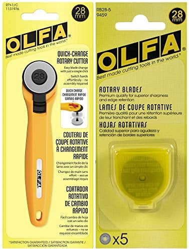 OLFA Rollschneider, 28 mm, mit 5 Klingen, zum Quilten, Nähen und Basteln