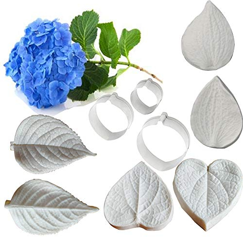 Hydrangea Leaf Petal Veiner & Cutter Sets Stainless Steel Flower Petal Cutter Silicone Fondant Gumpaste Flower Mould 3D Sugar Decor Moulds Cookie Cutters DIY Sugarcraft Cake Decorating Tools Bakeware