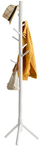 YMYNY Portemanteau en Bois, Portant à Vêtements avec 8 Crochets, Portemanteau sur Pied, Assemblage Facile, pour Chapeau, Vêtements, Sac à Main, Foulards, parapluie Blanc HD-HRF-1194