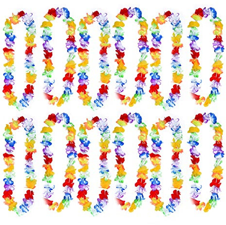 12 Pcs Hawaiian Garlands, Luau Aloha Flower Lei Perfect Hawaiian Fancy Dress,Beach Theme Party Supplies,Tropical Decorative Favours, Hawaiian Theme Pool Party Decorations Accessories for Adults Kids