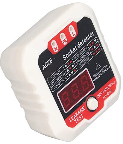 Testeur de Prise de Fuite électrique, Testeur de Prise de Fil de Terre LCD Blanc 10A 16A Affichage Numérique Applicable pour électricien (Prise UE 220V)