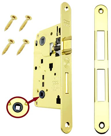 Serratura AGB Porta Interna a Incasso per Bagno WC serie CENTRO (FRONTE 22x196, SCROCCO E CATENACCIO, OTTONE LUCIDO)