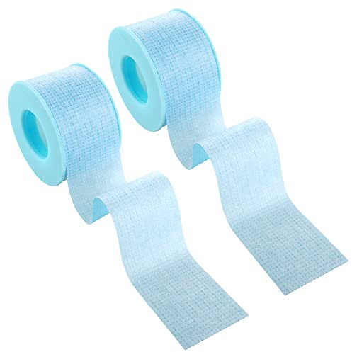 Prasacco 2 Rolls 11.8FT Silicone Tape, Removal Silicone Sensitive Skin Tape Blue Tape Reusable Adhesive Waterproof Silicone Tape for Sleeping, Skin, Lash(Blue, 1 Inch x 11.8 FT/2.5 cm x 3.6 M)
