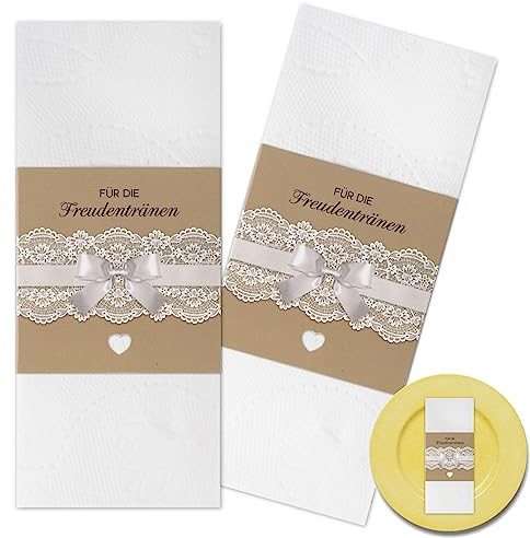 50 Stück Freudentränen Banderolen 13 x 5,5 cm Taschentücher Banderole Serviette Mit Doppelseitiges Klebeband für Hochzeit Jubiläum Geburtstag Taufe (Braun)