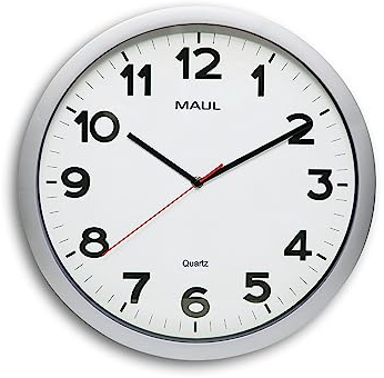 Maul Wanduhr MAULstep Ø 40 cm | Quarzuhr mit automatischer Zeiteinstellung | Moderne Uhr für Büro und Küche | Große Wanduhr mit guter Lesbarkeit in großen Räumen | Silber