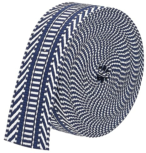 BENECREAT 5 Yards Polyester Jacquard Gurtband, 38 mm Polycotton-Gurtband Streifenmuster Nähgurtband Gewebtes Band Für Bekleidungszubehör, Mitternachtsblau