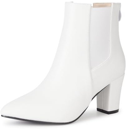 Rodawu Stivaletti Donna Chelsea Stivali Tacco a Blocco Punta Interna con Cerniera Stivaletti Bianco EU38