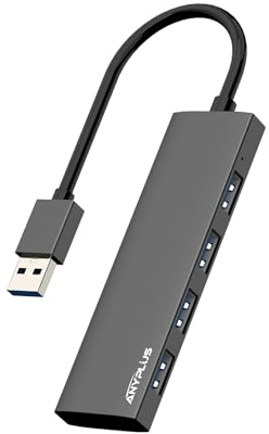 ANYPLUS USB Hub 3.0, Verteiler Aluminiumlegierung Ultra Slim Splitter, Tragbarer 4 Port Mehrfachstecker für Laptop, PC, iMac, Mac Pro, Surface Pro, Flash Drive, XPS【Schwarz】