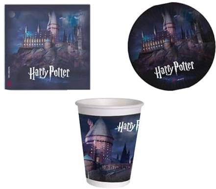 Kit-Party Tavola realizzato per Harry Potter per 24 persone (88 pezzi: 24 piatti Ø23cm, 24 bicchieri ml 255, 40 tovaglioli 33x33cm)
