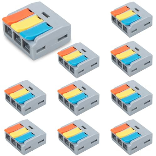Innfeeltech 10 Piezas Pinza de Conexión Ternimal, 3-Puertos, Paralela, con Palanca, Conectores de Cable con 0.2-4 mm² Abrazadera de Conductor Para Proyectos de Bricolaje