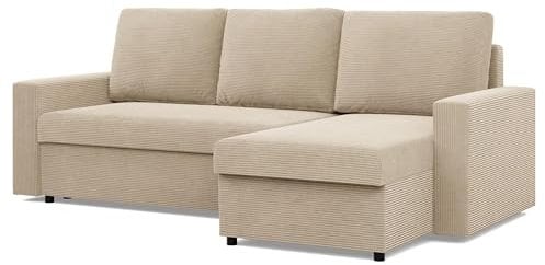 Mebligo - Ecksofa mit Schlaffunktion und Bettkasten 231 x 140 x 85 cm NEO Kollektion, Wohnlandschaft, Sofa L Form, Universal (Links und Rechts), Wohnzimmer Couch, Beige