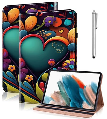 TUOLISG Custodia per Fire HD 8 Tablet 8/7/6 generazione con penna, in pelle PU, con funzione di sonno/sveglia per Amazon Kindle Fire HD 8 2016/2017/2018/2019 acquerello