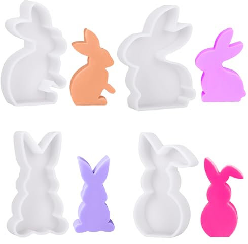 4 Stück Silikonform Ostern, sterhase Silikonform for Gips, Silikon Gießform für DIY Handwerk,Osterhase Beton zum Gießen, Ostern Kaninchen Silikonformen Gießformen ,Silikon Gießform für DIY Handwerk