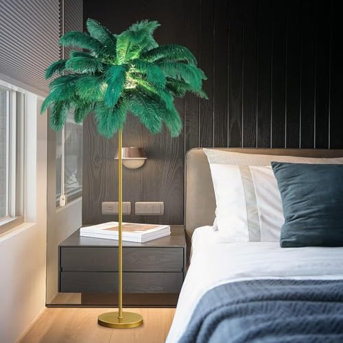 Générique Lampe sur Pied en Plumes d'Autruche, Lampe Moderne Dorée avec 3 Températures de Couleur, Lampe Design pour Salon et Chambre avec Interrupteur à PédaleGreen,H