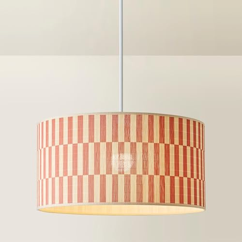 ValueLights | Lori Orange Checkerboard Bamboo Drum Ceiling Lamp Shade | Shades & Home Improvements Essential | 450mm Shade Width