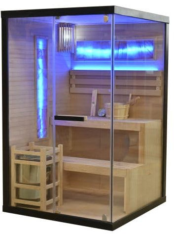SANOTECHNIK® Sauna LUXOR 1 - Sauna & sauna a infrarossi per 2 persone 120 × 120 × 190 cm, forno Harvia 3,5 kW, luce LED, 8 mm vetro ESG - Art. n. SB50120 (SB50120)