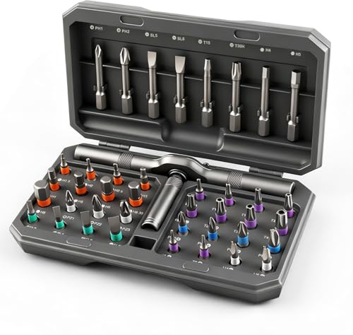 42-in-1 Ratschenschraubendreher Set, Mini Ratschen Set mit Magnetischer Schraubendreher, Schraubendreher Set, CRV Hochhärte Schraubendreher Set für Haus & Profi, Ratschenset
