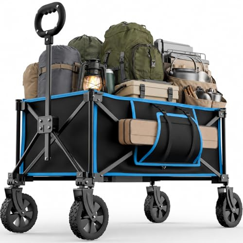Camping Trolley on Wheels 100-140L Folding Wagon Beach Trolley Cart | with Adjustable Handle, All-Terrain Smooth Wheels, 100kg Load Capacity for Garden, Picnic, Shopping, Fishing, Moving
