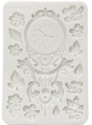 Stamperia - Silicon Mould A5 for Scrapbooks, Bullet Journals and More, Non-Stick Surface, Suitable for Air-Dry Clay, Resin and More, Perfect for Crafts and Gifting (Gardens of Time, Clock and Flowers)