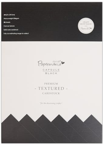 Papermania Premium Textured Cardstock, 20 Sheets, Black A4 (21 x 29.7cm), 216gsm, Canvas for Card Making & Craft Projects, Scrapbook Supplies, Art & Craft Supplies