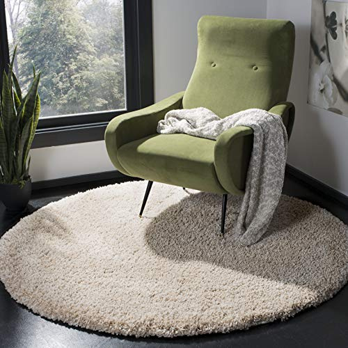 SAFAVIEH California Shag Collection Area Rug - 6'7 Round, Beige, Non-Shedding & Easy to Clean, Ultra Plush Thick Pile, Ideal for Living Room, Bedroom, Dining Space (SG151-1313)