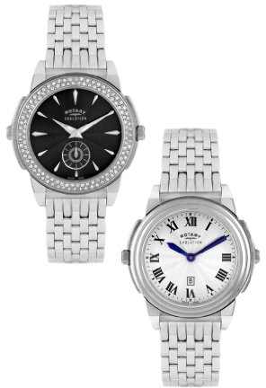 Rotary Revelations Damen-Quarzuhr mit schwarzem Zifferblatt Analog-Anzeige und Silber Edelstahl Armband elb0009,/21/04