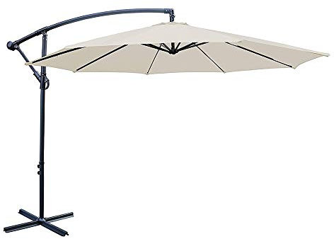 Greenbay 3m Garden Banana Parasol Patio Sun Shade Shelter Crank Hanging Rattan Cantilever Cream