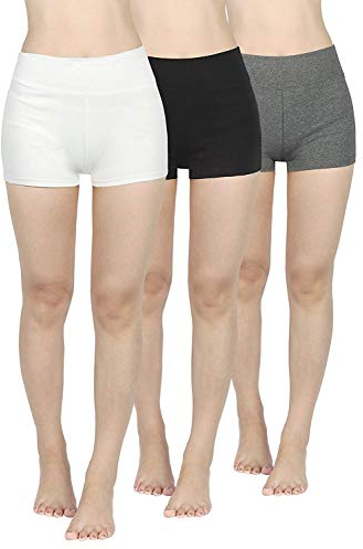 4How 3er Pack Sport Shorts Damen Kurze Sporthose Radlerhose Sport Leggings Tights Unterziehhose Fitness Yoga Hotpants Blickdicht weiß+Schwarz+Grau S