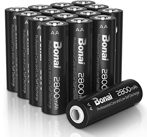 Pile Ricaricabili AA ad Alta Capacità 1,2V 2800mAh, Bonai Battericabili Ricaricabili Stilo AA Ni-MH (1200 cicli, Pre-caricate, confezione da 16)