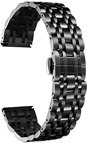 BINLUN Edelstahl Uhrenarmbänder 12mm-24mm SmartWatch Ersatzband Metall uhrarmband für Damen&Herren 6 Farbe kompatibel mit Samsung Galaxy Watch 6, kompatibel mit Garmin Vivoactive 3(schwarz,13mm)