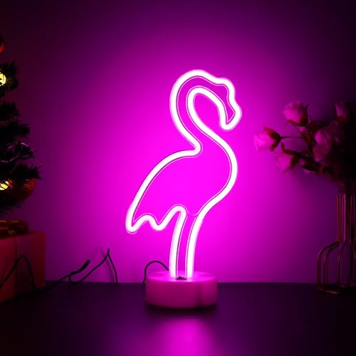 ENUOLI Flamingo Neon Light Signs Pink LED Neon Art Decorative with Holder Base Table Light Marquee Signs Wall Decoration for Kids' Room Birthday Party Light Bar Recreational Wedding Party