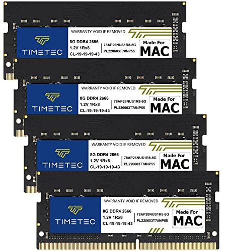 Timetec 32 GB KIT (4x8GB) kompatibel für Apple DDR4 2666 MHz für Mitte 2020 iMac (20,1/20,2) / Mitte 2019 iMac (19,1) 27 Zoll mit Retina 5K Display PC4-21333/PC4-2 1300 CL19 SODIMM Speicher MAC RAM
