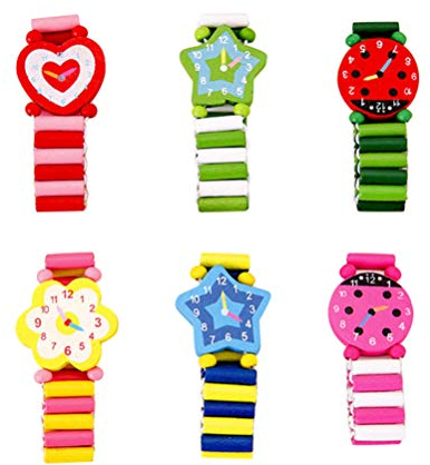 Toyvian Holzhandwerk Cartoon Simulation Uhr Armband Uhr Schreibwaren geeignet für Schüler und Kinder Simulation Uhr Kinderspielzeug 6 Stück