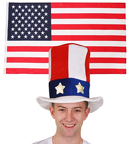 Juego de accesorios para disfraz de bandera americana y sombrero, de 3 x 5 pies y sombrero de tío Sam, bandera de fútbol americano