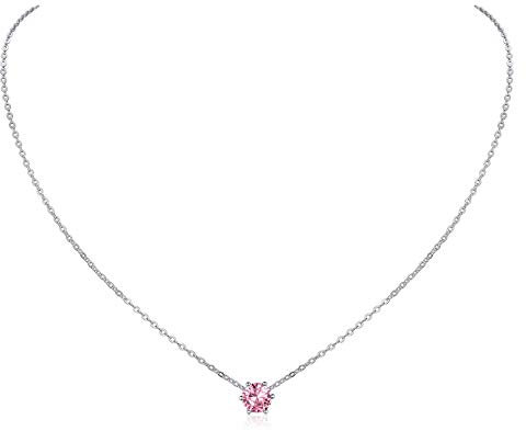 ChicSilver Collier Ras de Cou Argent Femme,Pendentif Pierre Tourmaline Rose Brillante, Chaine Courte Ajustable 40+5cm,Bijoux Fantaisie Original Idée Cadeau Fille Femme Maman Anniversaire Noel