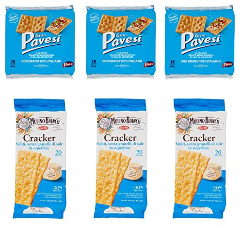 3x Gran Pavesi Crackers mit weniger Salzgehalt 560g + 3x Mulino Bianco Crackers mit weniger Salzgehalt 500g
