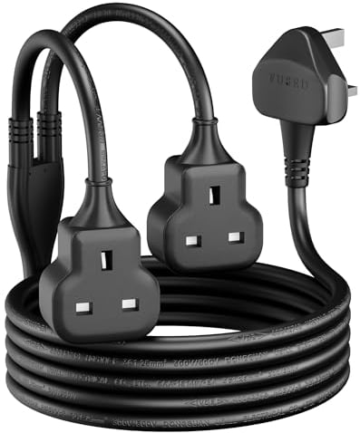 TISDLIP 2 Socket Extension Lead, 5 Metres Black Sturdy Long Extension Cable for Home and Business