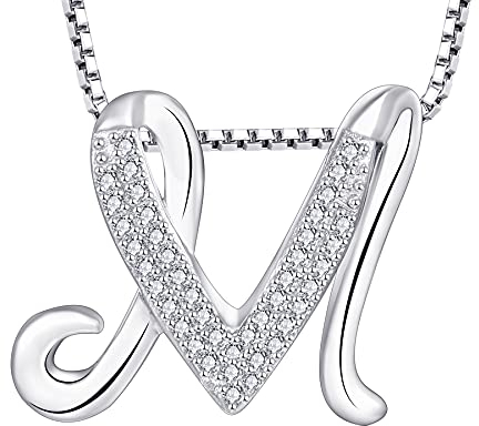starchenie 925 Silber Buchstaben Halskette M Anhänger Initiale mit 3A Zirkonia für Damen Geburtstagsgeschenk