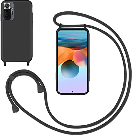 GoodcAcy Handykette Handyhülle für Xiaomi Redmi Note 10 Pro,Smartphone Necklace Hülle mit Band Schutzhülle mit Kette zum umhängen Halskette Flüssig Silikon Case für Redmi Note 10 Pro Max,Schwarz