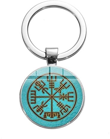 HCMA Viking Boussole Porte-clés Ancienne trinité Nordique Runes Odin Symbole Art Motif Temps gemme Porte-clés Voiture Porte-clés Bijoux Cadeau