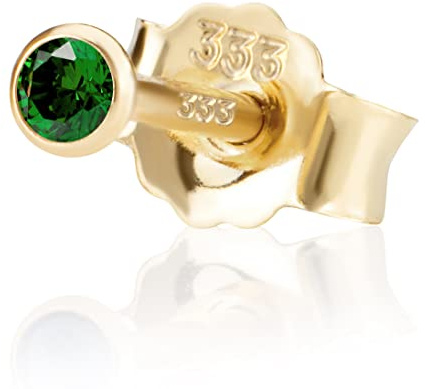 NKlaus Einzel 2,0mm 333 Gelb Gold 8 Karat Ohrstecker Kristall Zirkonia Smaragd Butterfly Verschluss Damen Mädchen 3337
