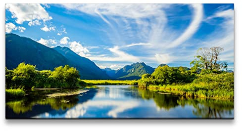 Paul Sinus Leinwandbild 120x60cm Unberührte Natur See Berge Himmel Harmonisch Schön