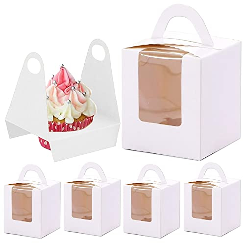 La Llareta 25 Pièces Cupcakes Individuels, Boîtes à Gâteaux, Boîtes à Cupcake, avec Cadre De Support Interne Et Poignée, pour Cupcake, Anniversaire, Fête, Mariage (Blanche)