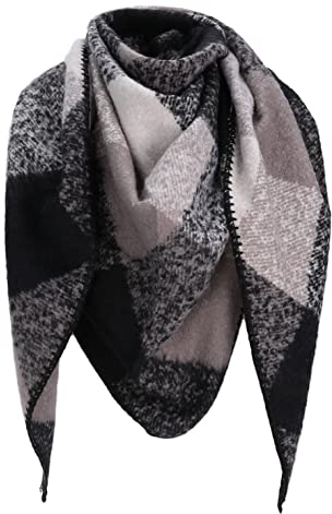 irisaa Schal Damen dreieck, weiche flauschige Deckenschal mit Leopard Karomuster, dreieckstuch Winter Halstuch für Frauen Mädchen, Lang Kuschelig 190 * 80cm, Schal Farben 2020:Schwarz Grau