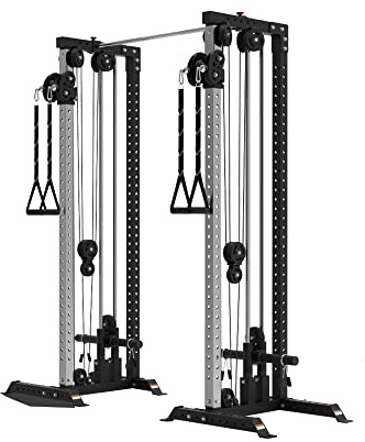 Pulley Cable Machine Tower [Bells of Steel] Cable Tower Squat Stand, Weight Plate Loadable Sleeves with Back Upright, Home Gym Cable Weight Machine, Nylon Pulleys, 2:1 Ratio, 250lb Capacity