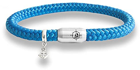 Paris Montana L'originale Yacht Club, bracciale unisex in corda nautica intrecciata con bussola incisa, ciondolo ancora, chiusura magnetica premium, diametro 8 mm, fatto a mano