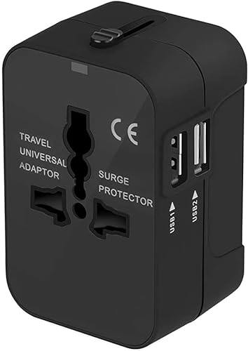 Adattatore Spina Da Viaggio Universale Spina Adattatore Internazionale con Due Porte USB per Giappone Cina Canada USA EU UK AU Circa 150 Paesi per Natale (Nero)