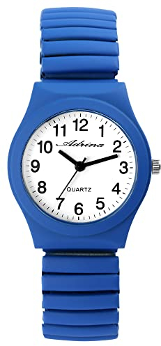 Adrina Damen-Uhr Edelstahl Zugarmband Royal Blau große Ziffern Länge 18cm Durchmesser -34mm Breite 18mm Geschenke für Frauen